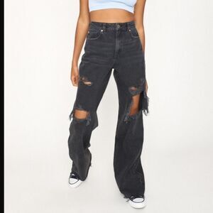 Garage denim wide leg ripped jeans
